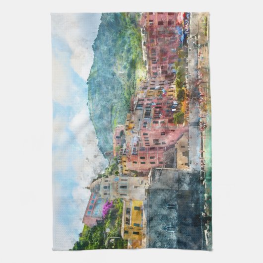 イタリアンなリビエラのCinque Terreイタリア キッチンタオル (縦)