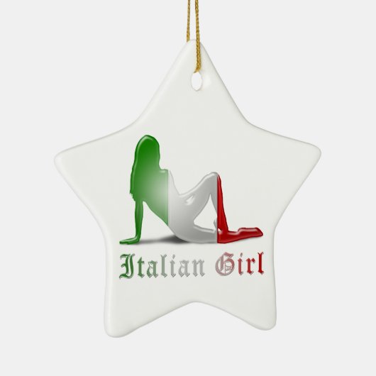 イタリアンな女の子のシルエットの旗 セラミックオーナメント (右)