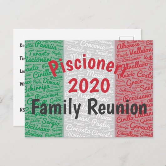 イタリアンな家族会の郵便はがきの招待状2 インビテーションポストカード (正面/裏面)