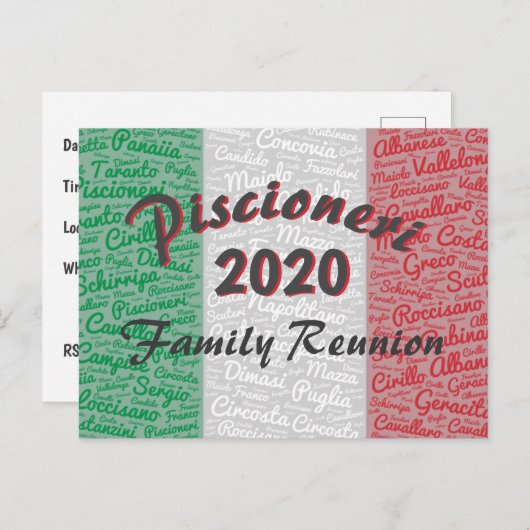 イタリアンな家族会の郵便はがきの招待状 インビテーションポストカード (正面/裏面)