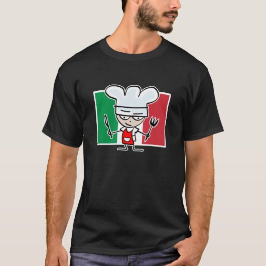 イタリアンな旗およびカッコいいの漫画が付いているシェフのTシャツ Tシャツ (正面)