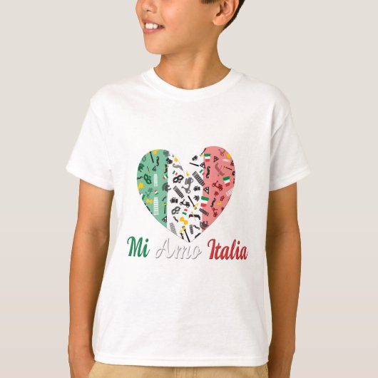 イタリアンな旗とのMi Amoイタリアのハート Tシャツ (正面)