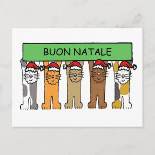イタリアンな楽しいクリスマス猫、Buon Natale. シーズンポストカード