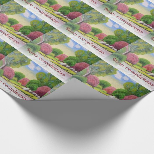 イタリアンな誕生日のさくらんぼの緑の景色の覆いの紙 ラッピングペーパー (角)