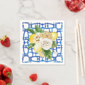 イタリアンな青タイルとレモンとバラのパーティー別荘 スタンダードカクテルナプキン (インサイチュ)