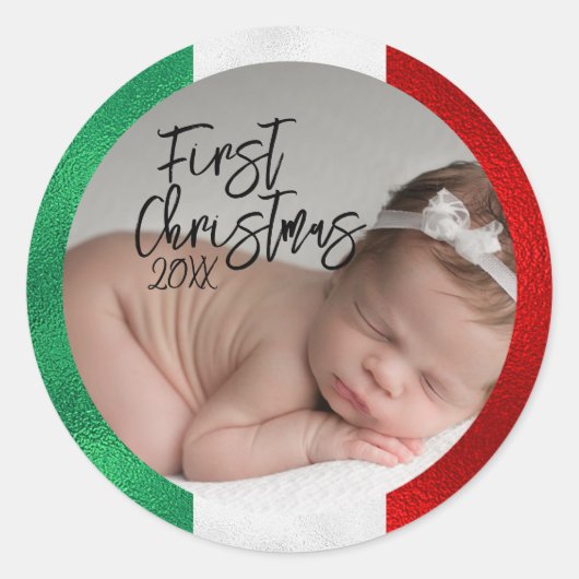 イタリアンの赤ちゃんの最初のクリスマス ラウンドシール (正面)