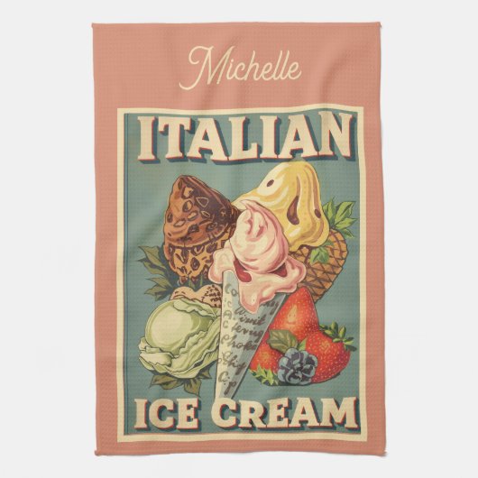 イタリアンアイスクリーム愛好家 キッチンタオル (縦)