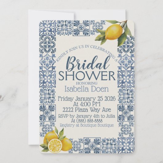 イタリアンアマルフィーコーストをテーマにしたカスタム ブライダルシャワー シーズンカード (正面)