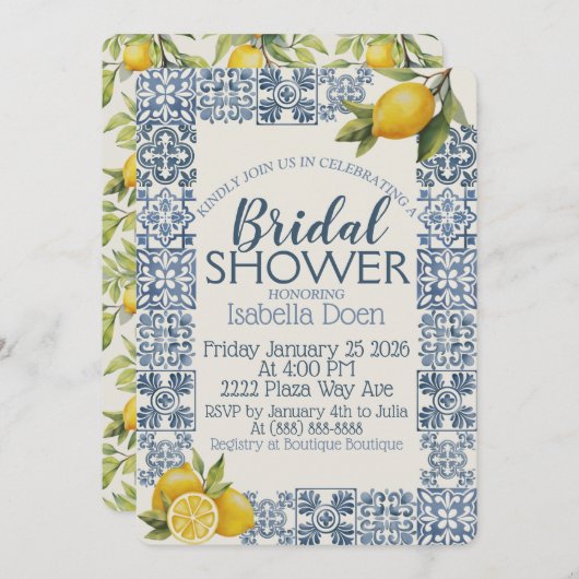 イタリアンアマルフィーコーストをテーマにしたカスタム ブライダルシャワー シーズンカード (正面/裏面)