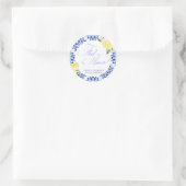 イタリアンアモーレレモン ブルー タイル ブライダルシャワー ラウンドシール (バッグ)