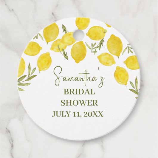 イタリアンイエローオリーブのレモン グリーンウェディングシャワー フェイバータグ (正面)