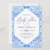 イタリアンインスパイア青タイル文字ベビーシャワー 招待状 (正面)