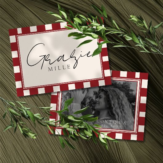 イタリアンウェディングシャワーのためのアモーレ レッド チェック柄 ブライズシャワー サンキューカード