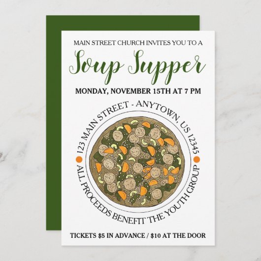 イタリアンウェディングスープボウル晩餐会 食品祭り 招待状 (正面/裏面)