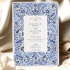 イタリアンエレガント青タイル水結婚色 招待状