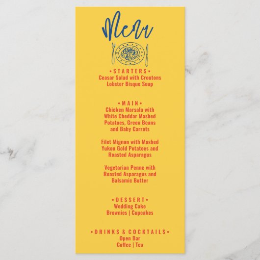 イタリアンカラフルはっきりしたおもしろい結婚の メニュー (正面)