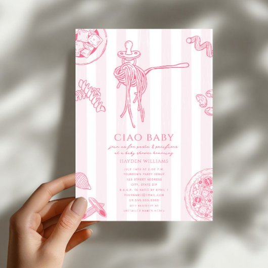 イタリアンガールのベビーシャワー Ciao Pasta & Pacifiers 招待状