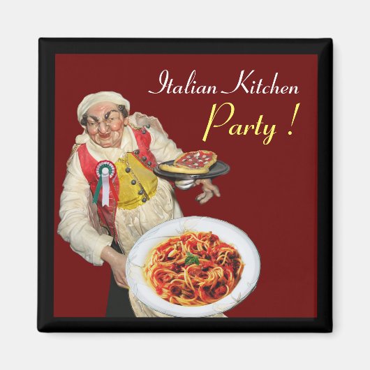 イタリアンキッチン、赤 マグネット (正面)