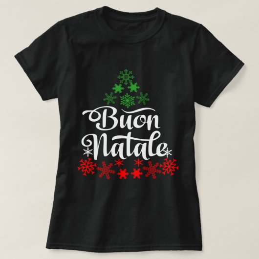 イタリアンクリスマスブオンナターレスノーフレークイタリアツリー Tシャツ (デザイン正面)