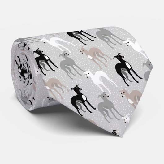 イタリアングレイハウンズ半モダン世紀灰色パターン ネクタイ (ロール)