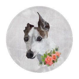 イタリアングレイハウンドと花 カッティングボード