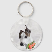 イタリアングレイハウンドと花 キーホルダー (正面)