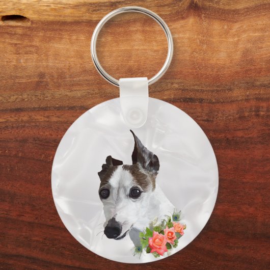 イタリアングレイハウンドと花 キーホルダー (正面)