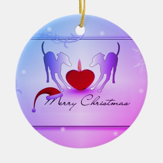 イタリアングレイハウンドメリークリスマス セラミックオーナメント (正面)
