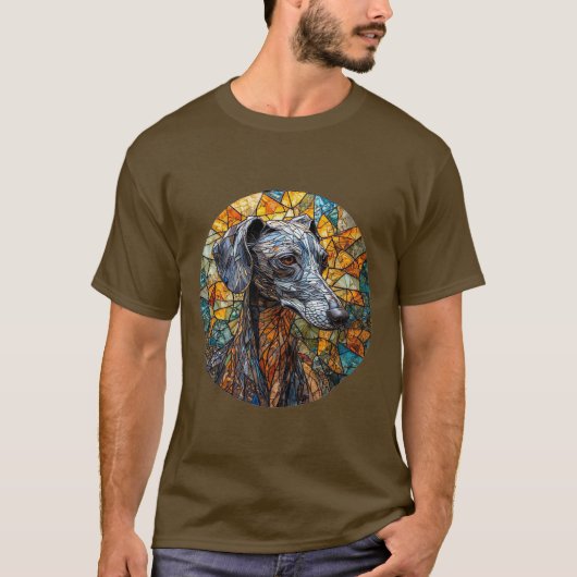 イタリアングレイハウンド犬ステンドグラスアート Tシャツ (正面)