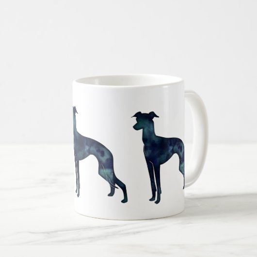 イタリアングレイハウンド犬ブラックウォーター色シルエット コーヒーマグカップ (正面右)
