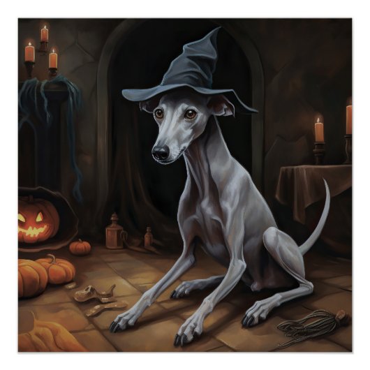 イタリアングレイハウンド パンプキン ハロウィン スケアリー ポスター (正面)