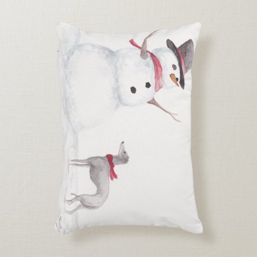 イタリアングレイハウンド/雪だるまドッグアートピロー アクセントクッション (正面(垂直))