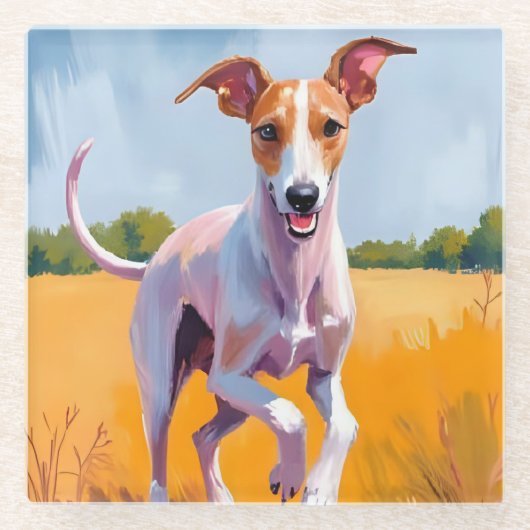 イタリアングレーハウンド | 犬の水彩画 ガラスコースター (正面)