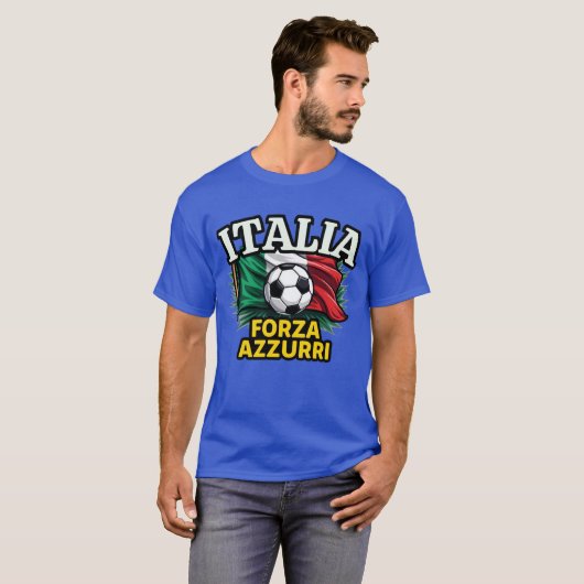 イタリアンサッカーの情熱 – フォルツァAzzurri国旗 Tシャツ (正面フル)