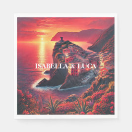 イタリアンサンセットコーストはっきりしたレッド&オレンジ色 スタンダードランチョンナプキン