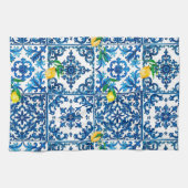 イタリアンスタイル地中海の,モザイク,ブルー,レモン, キッチンタオル (横)