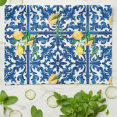 イタリアンスタイル地中海の,モザイク,ブルー,レモン, キッチンタオル (折り畳み)