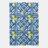 イタリアンスタイル地中海の,モザイク,ブルー,レモン, キッチンタオル (縦)