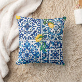 イタリアンスタイル地中海の，モザイク，ブルー，レモン， クッション (ブランケット)