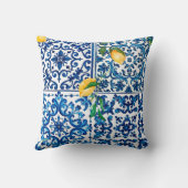 イタリアンスタイル地中海の，モザイク，ブルー，レモン， クッション (裏面)