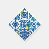 イタリアンスタイル地中海の，モザイク，ブルー，レモン， スタンダードカクテルナプキン (角)