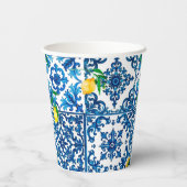 イタリアンスタイル地中海の，モザイク，ブルー，レモン， 紙コップ (裏面)