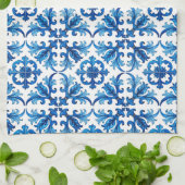 イタリアンスタイル地中海の，モザイク，青， キッチンタオル (折り畳み)