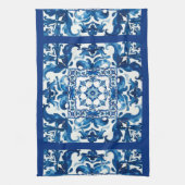 イタリアンスタイル地中海の，モザイク，青， キッチンタオル (縦)