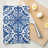 イタリアンスタイル地中海の,モザイク,青, キッチンタオル (四つ折り)