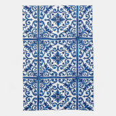 イタリアンスタイル地中海の，モザイク，青， キッチンタオル (縦)