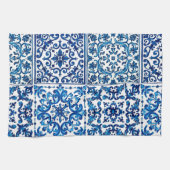 イタリアンスタイル地中海の，モザイク，青， キッチンタオル (横)