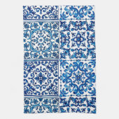 イタリアンスタイル地中海の，モザイク，青， キッチンタオル (縦)