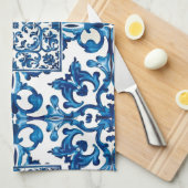 イタリアンスタイル地中海の,モザイク,青, キッチンタオル (四つ折り)