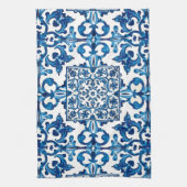イタリアンスタイル地中海の,モザイク,青, キッチンタオル (縦)